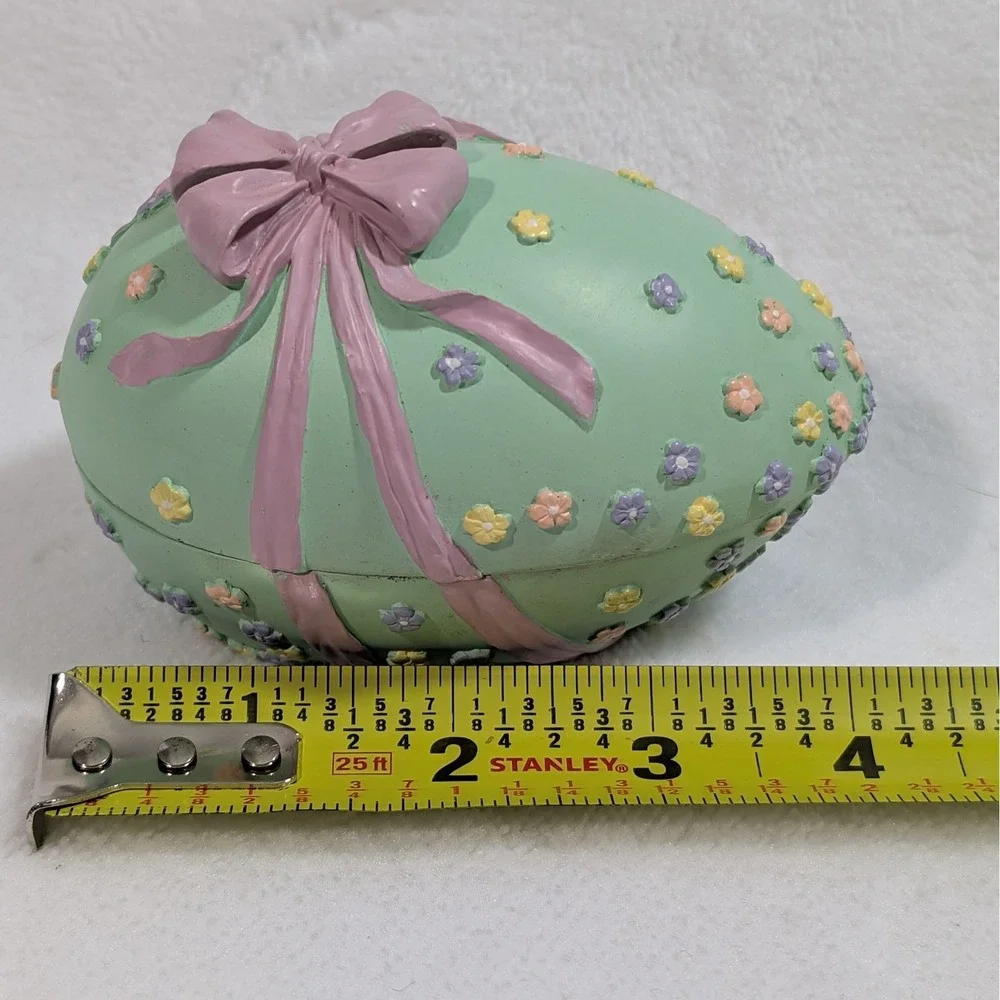 Vintage 90s Easter Egg Bunny Fishing Figurine Pastel Bow Knick Knack Decor Opens